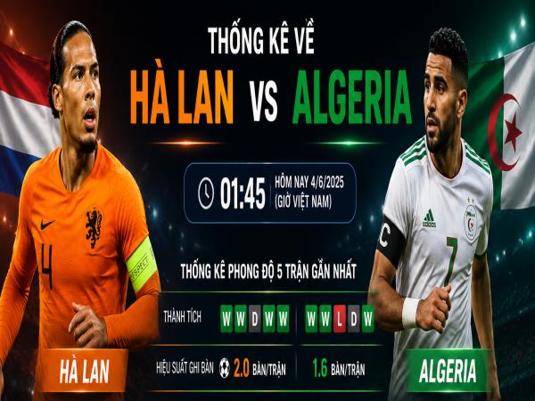 Số liệu thống kê về Hà Lan gặp Algeria hôm nay ngày 4/6