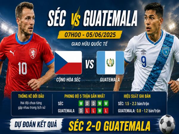 Số liệu thống kê về Séc gặp Guatemala hôm nay ngày 5/6